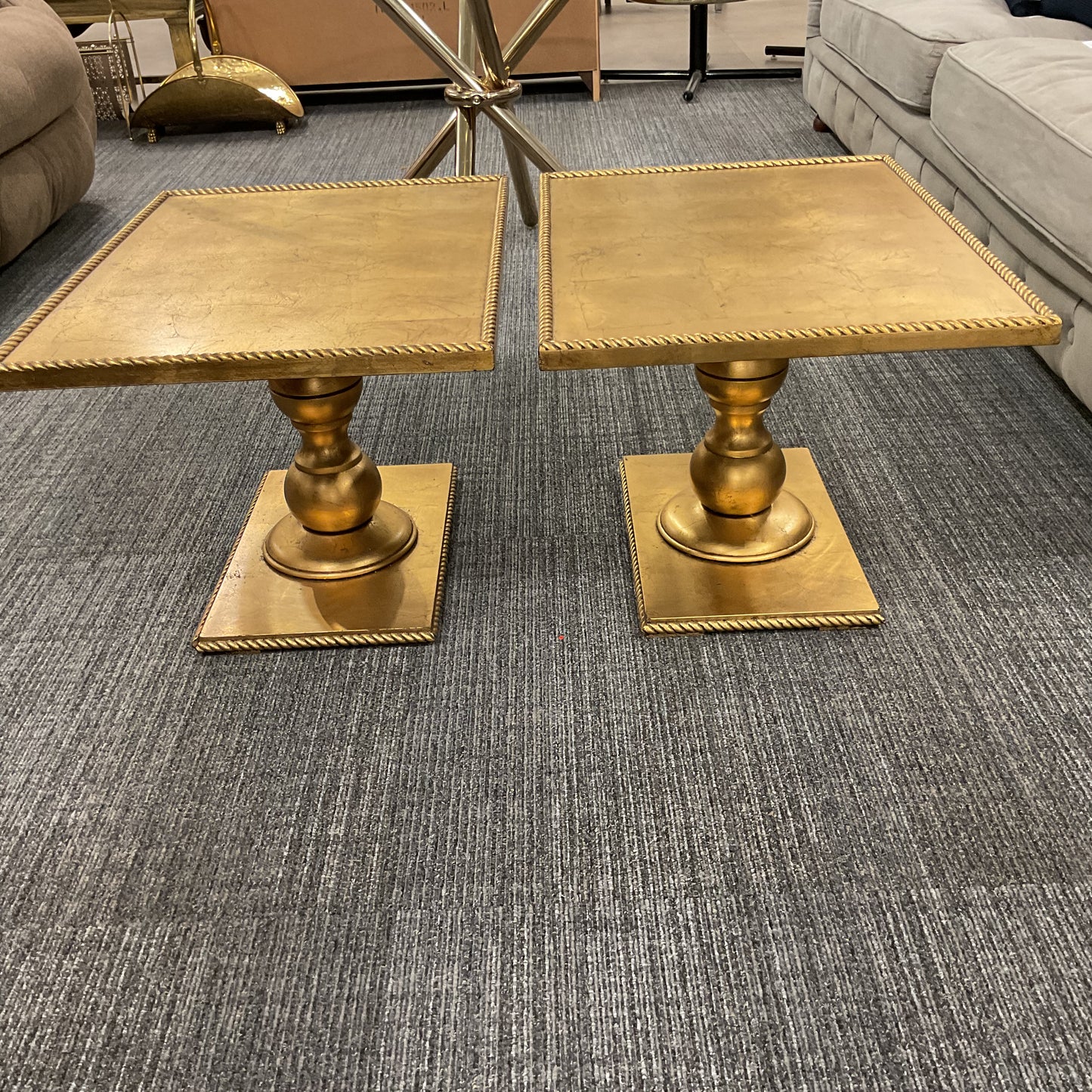 Mid Century Gilt Wood Pedestal Side Tables