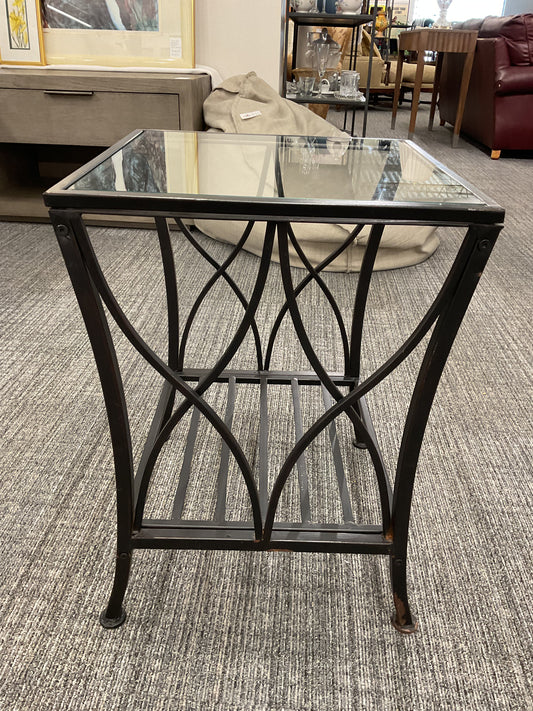 Glass Top Metal End Table