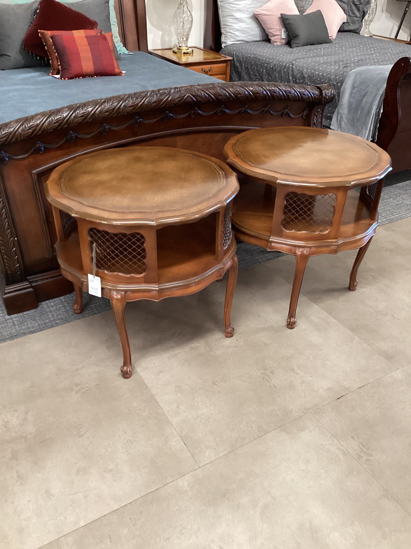 Pair of large brass mesh end tables