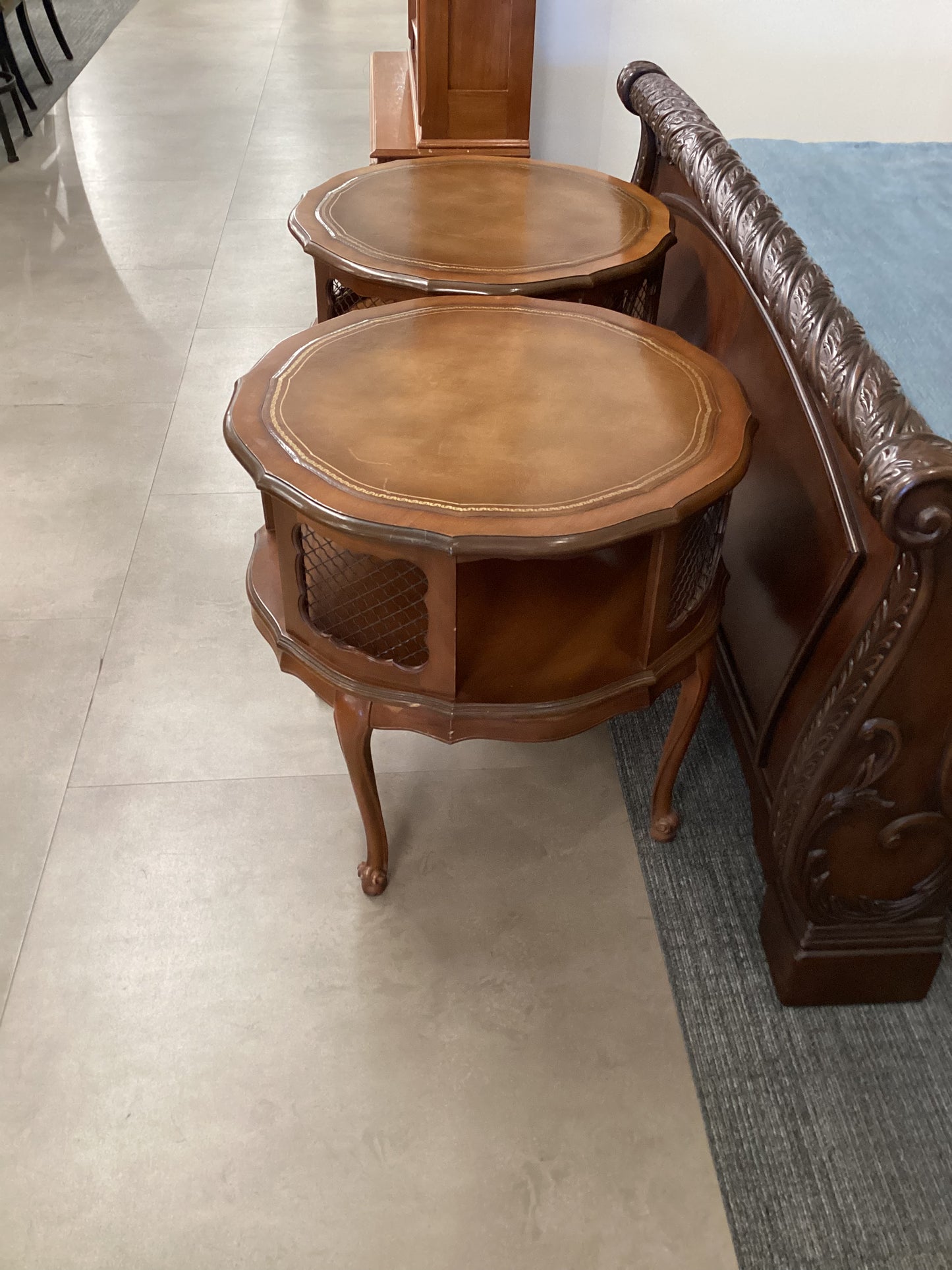 Pair of large brass mesh end tables