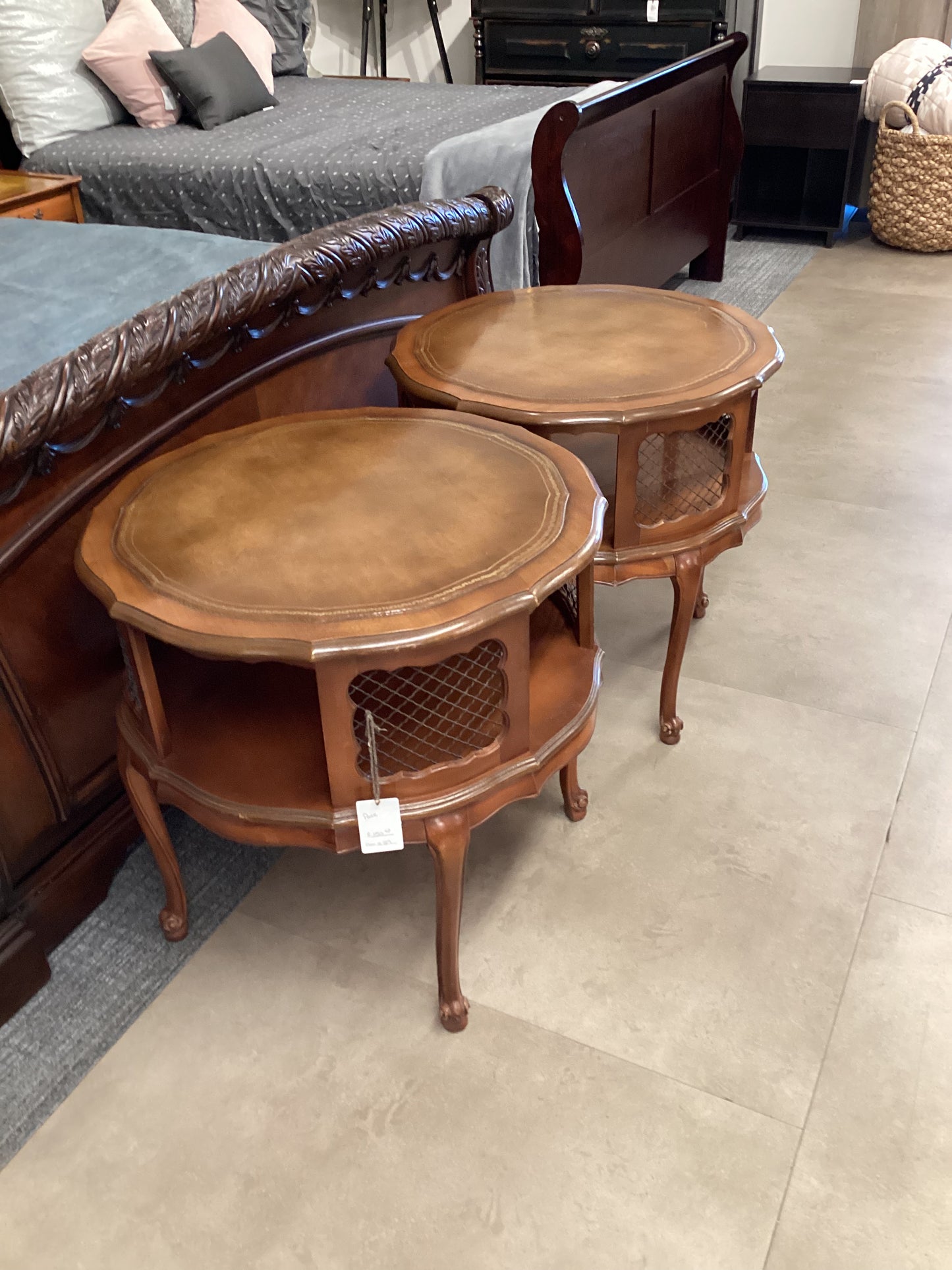 Pair of large brass mesh end tables