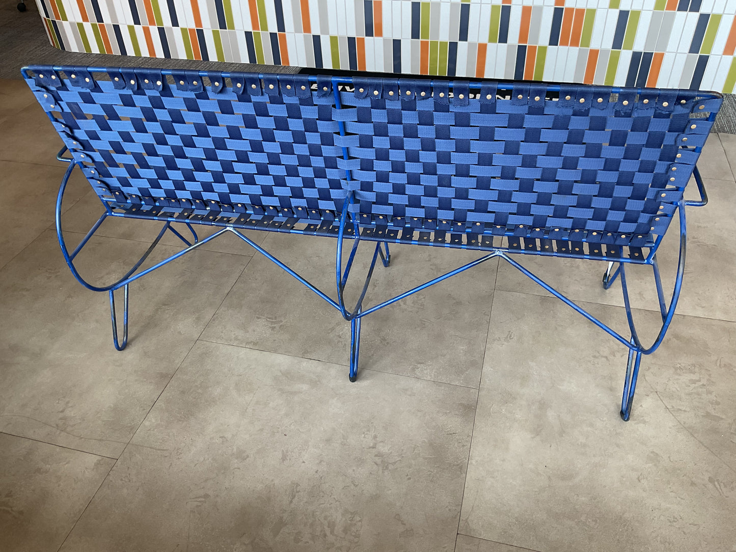 Navy Blue Woven Strap Bench