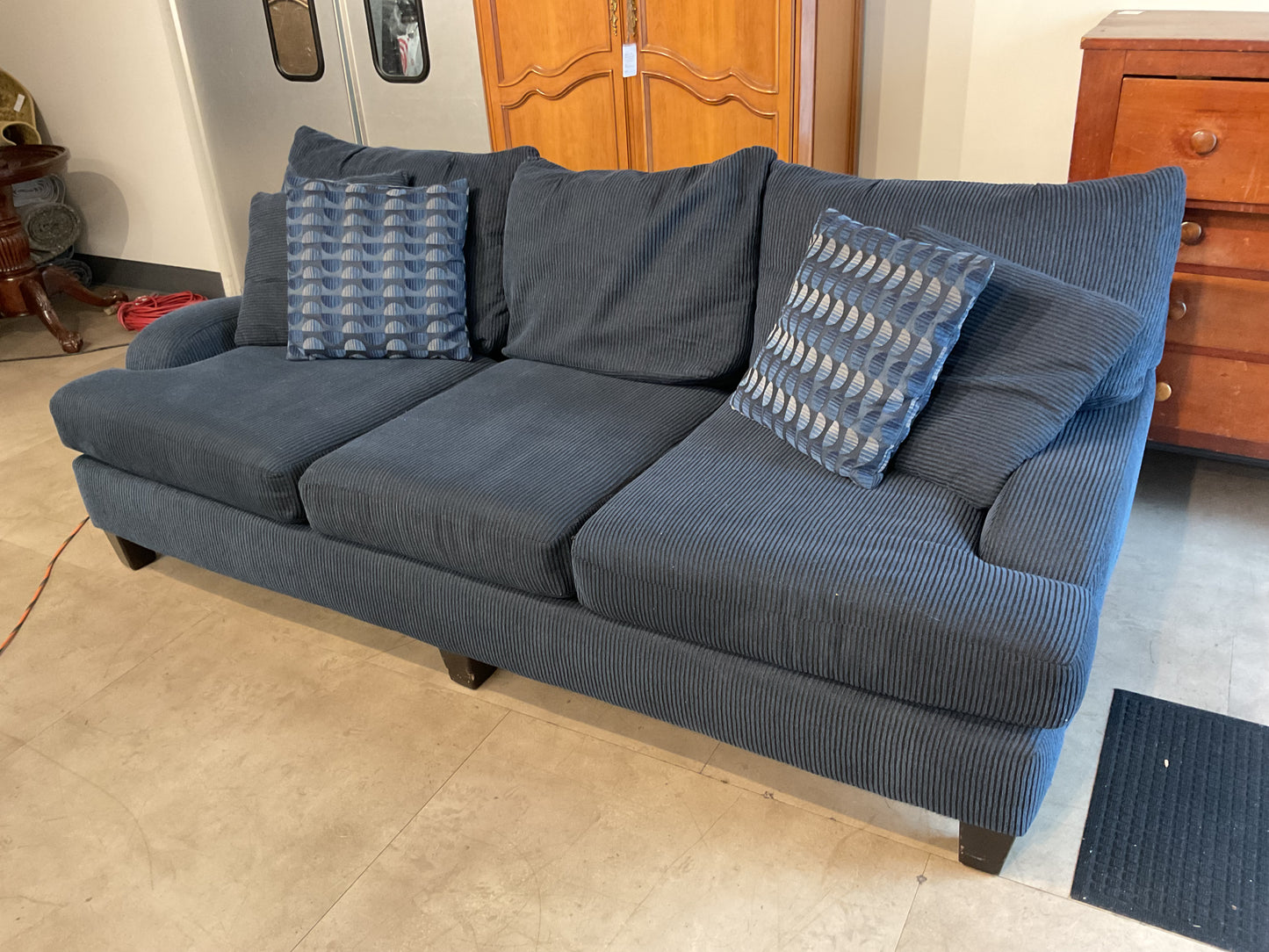 Blue Corduroy Sofa w/pillows