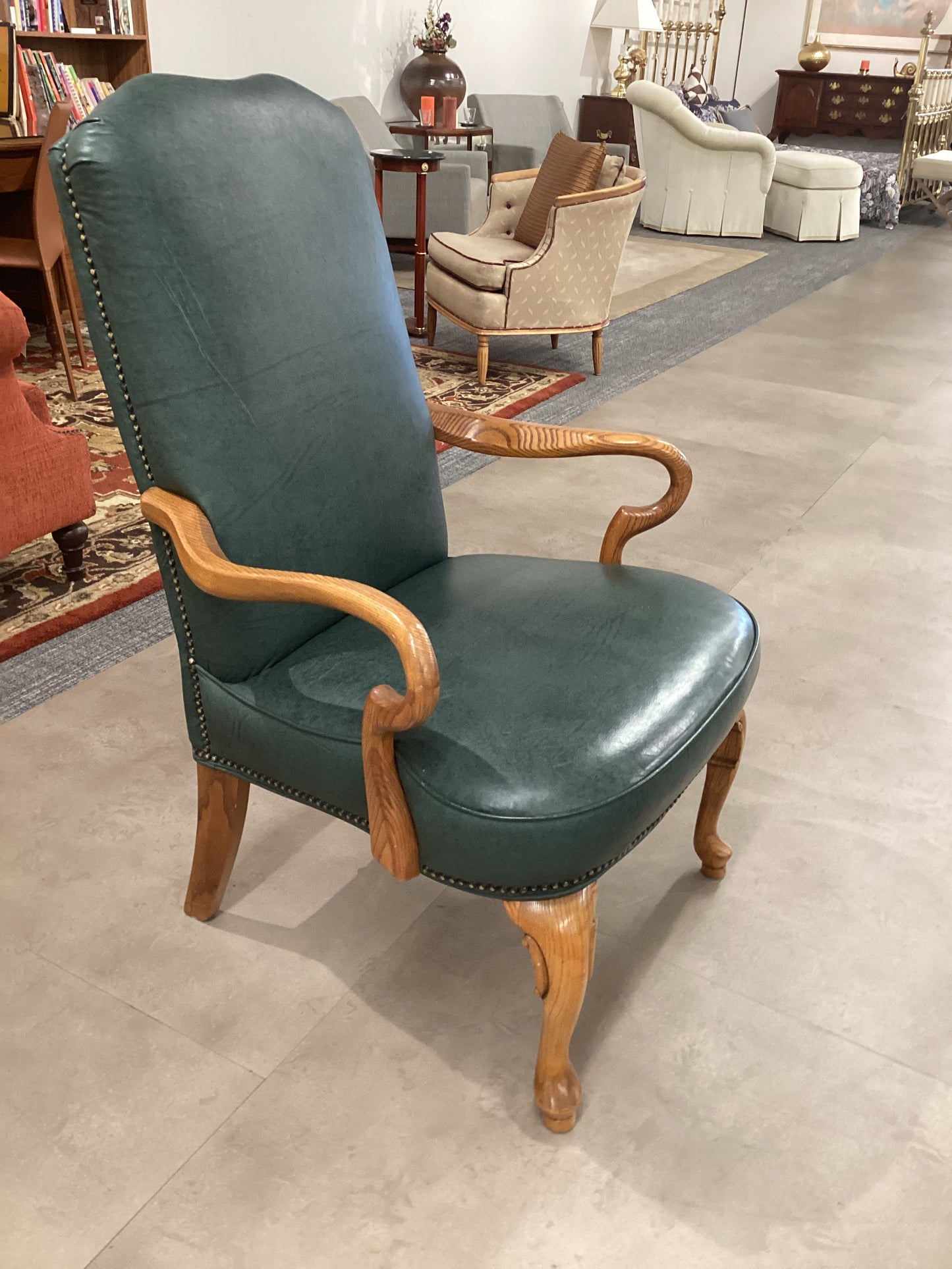 Traditional Green Leather Chair