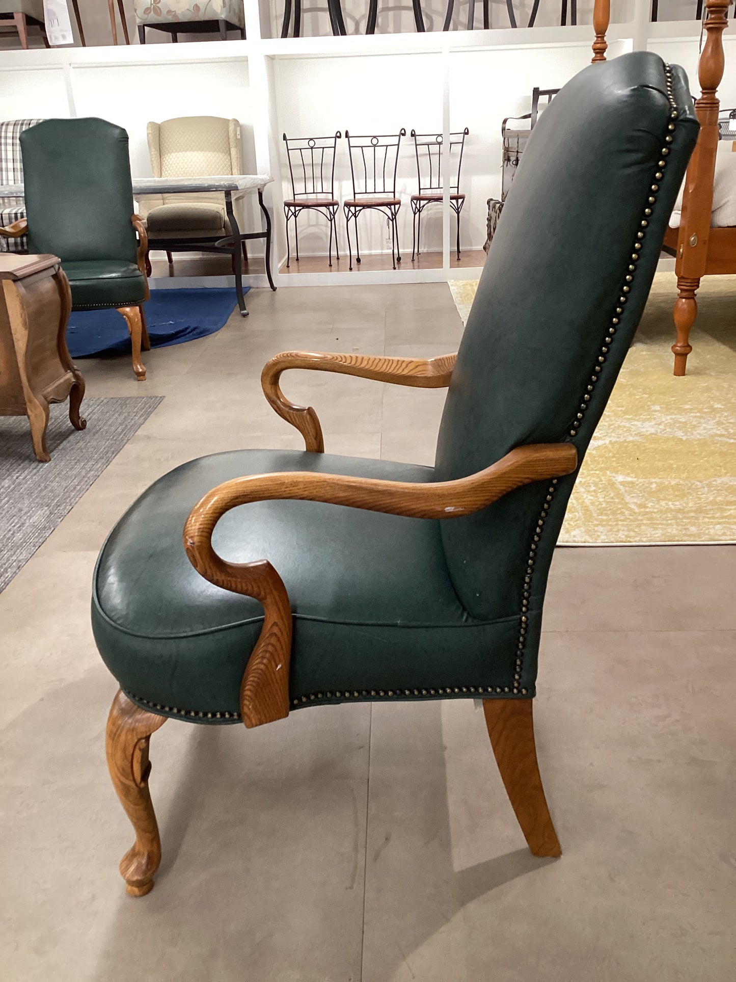 Traditional Green Leather Chair